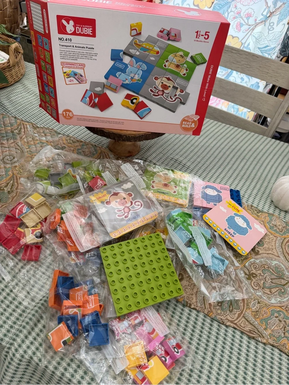 New Dubie Educational Puzzle Blocks Learning Cards Animals Transportation 176 Pc